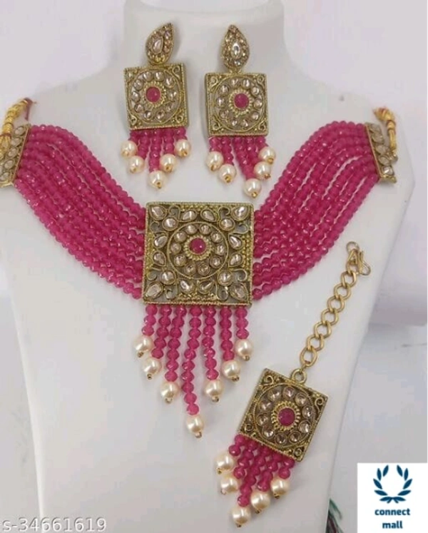 Kundan& pearl Colourful Beautiful Gold Plated JwelleryCombo For women - pink, Copper, As Per Image, pack of:1